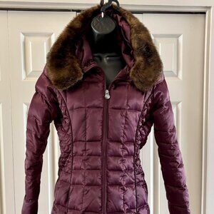 Laundry by Shelli Segal Plum Puffer Coat with Detachable Faux Fur Collar XS